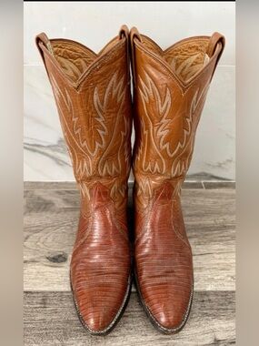 Nacoma Classic Western Leather Cowboy Boots in Two-Tone Brown Lizard Sz 10 D